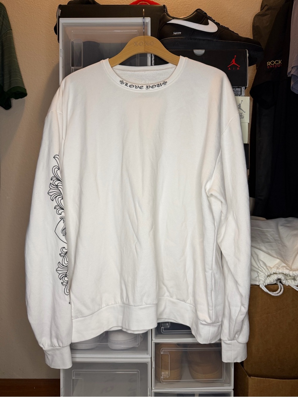 Chrome Hearts "Love You" Sacred Floral Heart White Crewneck Sweatshirt Size XXL
